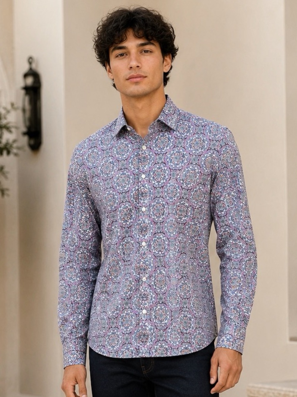Society Of Threads Purple Paisley Button-Down Shirt